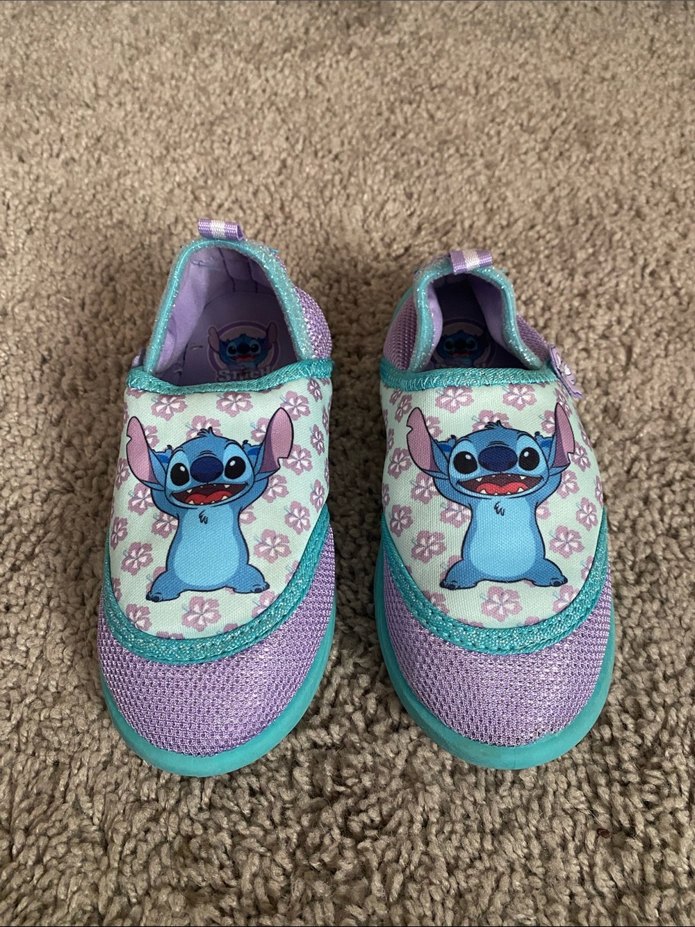 Disney Purple & Teal Stitch Slip-On Kids Sneakers